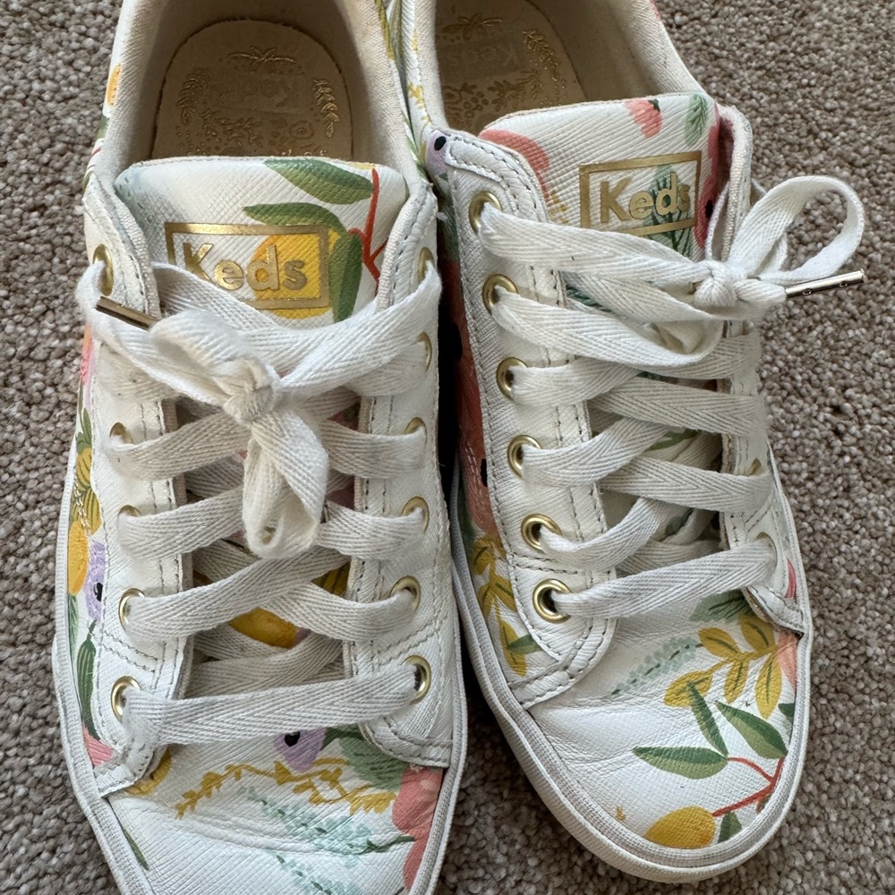 Keds Floral Canvas Sneakers in White with Pink, Yellow and Green Accents - Picture 5 of 8